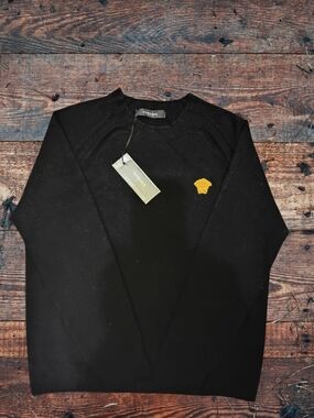 Versace Black Sweater with Yellow Medusa Patch